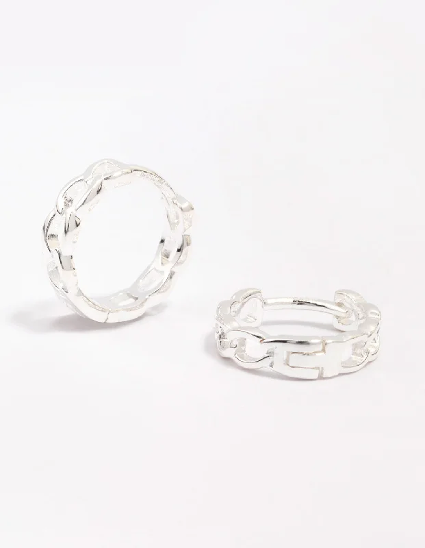 Best hoop earrings with satin ribbons for a soft, feminine appearance-Sterling Silver Textured Huggie Hoop Earrings