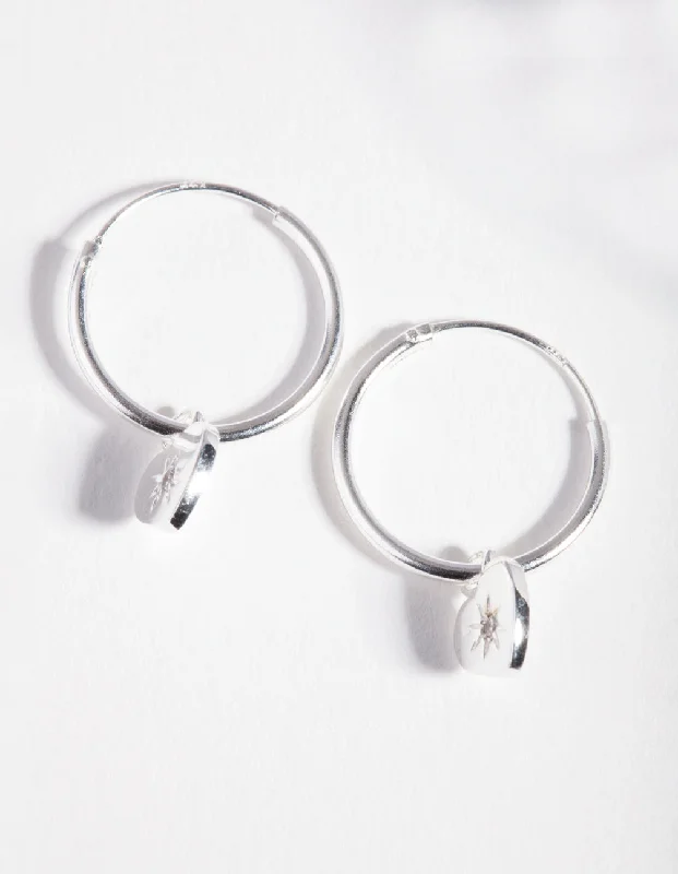 Hoop earrings with stacked layers for a bold and textured design-Sterling Silver Starburst Heart Hoop Earrings