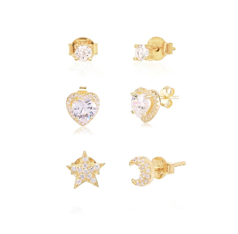 Hoop earrings with textured gold for a refined and sophisticated aesthetic-Studs Set