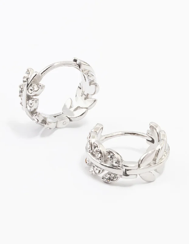 Large hoop earrings for a bold and statement-making fashion accessory-Surgical Steel Diamante Leaf Huggie Earrings