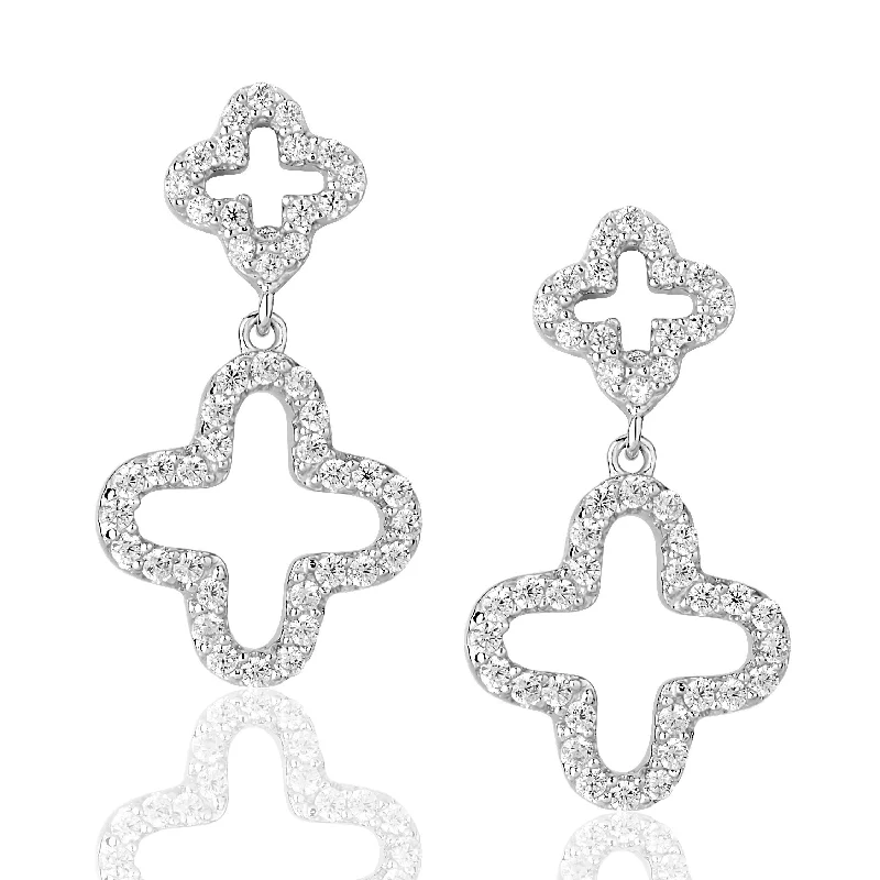 Hoop earrings with abstract wirework for an artistic, unique look-Suzy Levian Cubic Zirconia Sterling Silver Double Clover Dangle Earrings