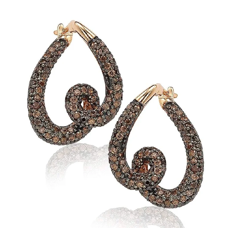 Hoop earrings with rhinestone-studded rims for a glamorous touch-Suzy Levian Rose Sterling Silver Brown Cubic Zirconia Swirl Earrings