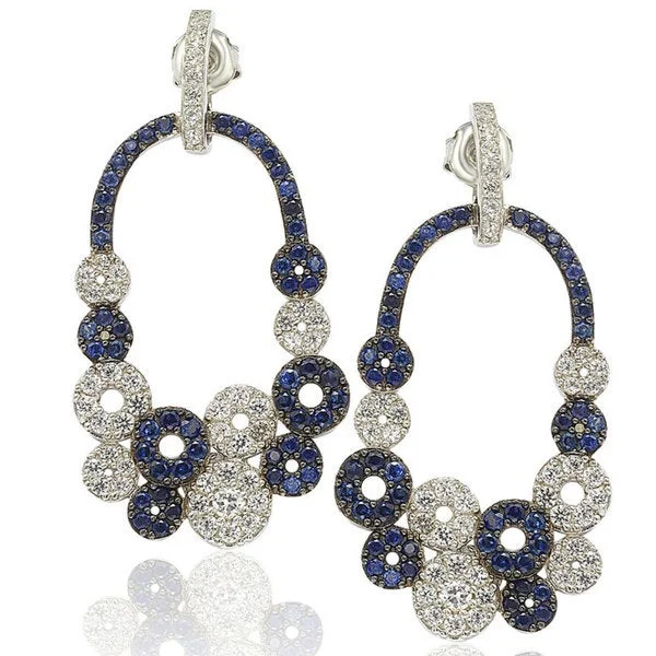 Best hoop earrings with blackened metal for an edgy and bold appearance-Suzy Levian Sterling Silver and 18k Gold Sapphire and Diamond Multi-circle Earrings