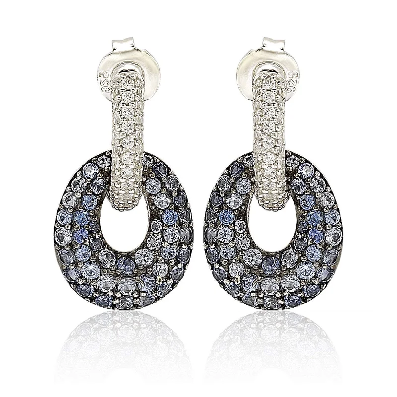 Best hoop earrings with custom engravings for a personalized and meaningful gift-Suzy Levian Sterling Silver Blue & White Sapphire and Diamond Accent Double Oval Dangle Earrings