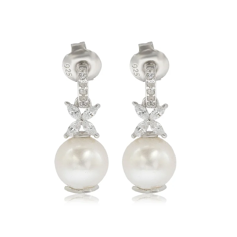 Best hoop earrings with oval shapes for a unique and elongated design-Suzy Levian Sterling Silver Pearl & White Sapphire Floral Earrings