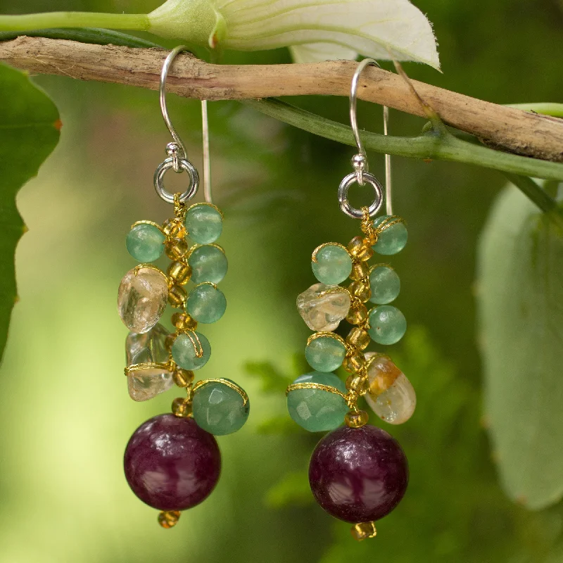 Best hoop earrings with geometric hexagon shapes for a modern, angular look-Sweet Berries Handcrafted Citrine and Quartz Cluster Earrings