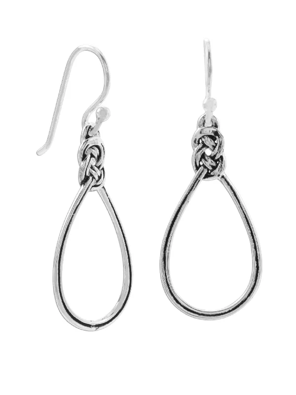 Medium hoop earrings for an everyday look with the perfect balance of style-Teardrop Shape Open Antiqued Celtic Knot Design Earrings Sterling Silver