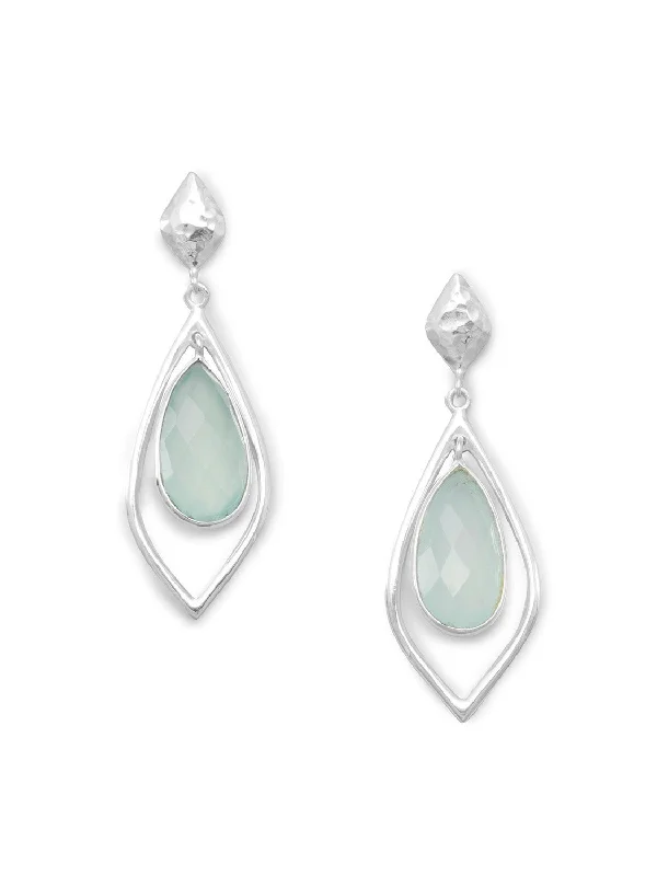 Best hoop earrings with asymmetrical designs for a fashion-forward, avant-garde look-Texture Green Chalcedony Earrings Framed Sterling Silver