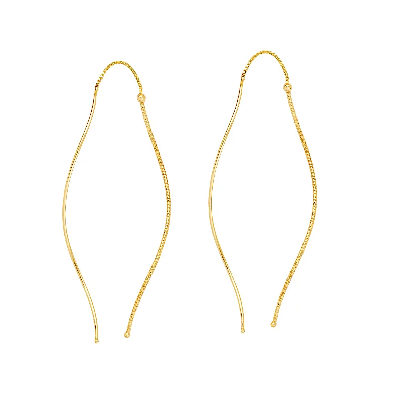 Best hoop earrings with custom engravings for a personalized and meaningful gift-Threader Earrings Wave Yellow Gold on Sterling Silver Polished and Textured