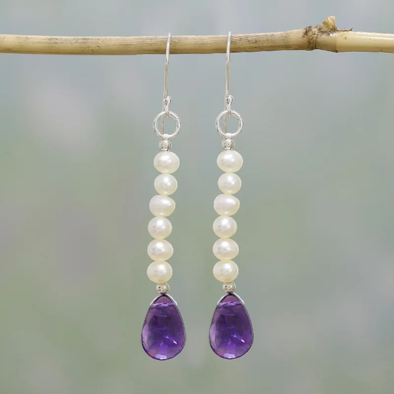 Best hoop earrings with matching bracelets for a coordinated jewelry set-Timeless Treasures Pearl and amethyst earrings