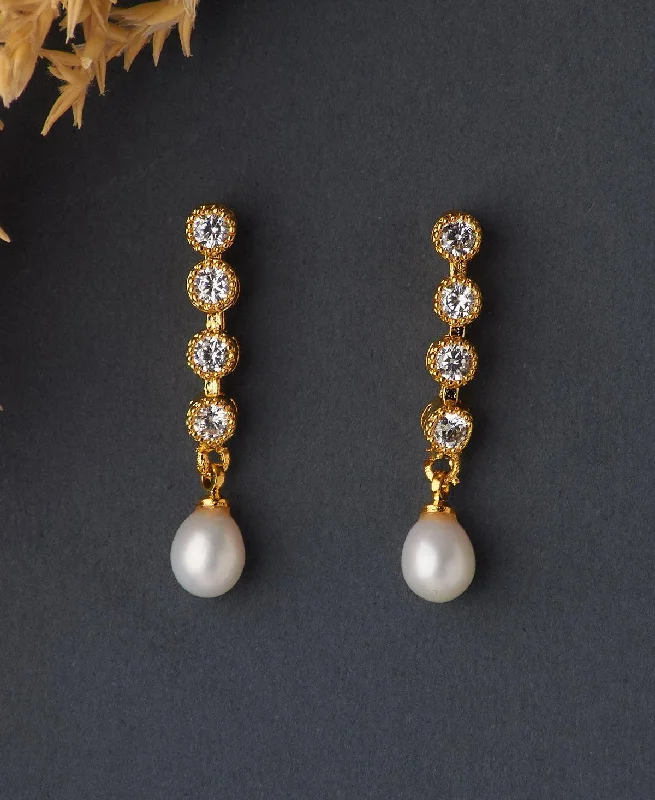 Stylish hoop earrings with diamond accents for an elegant and sparkling effect-Trendy Stone Studded Pearl Earring