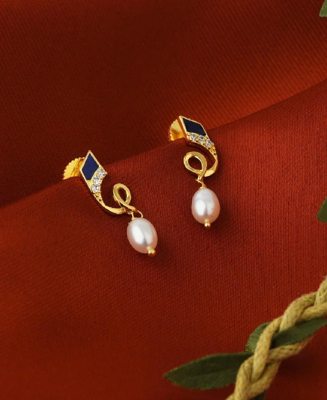 Best hoop earrings with multi-colored gemstones for a vibrant and lively touch-Trendy White Hang Pearl Earring