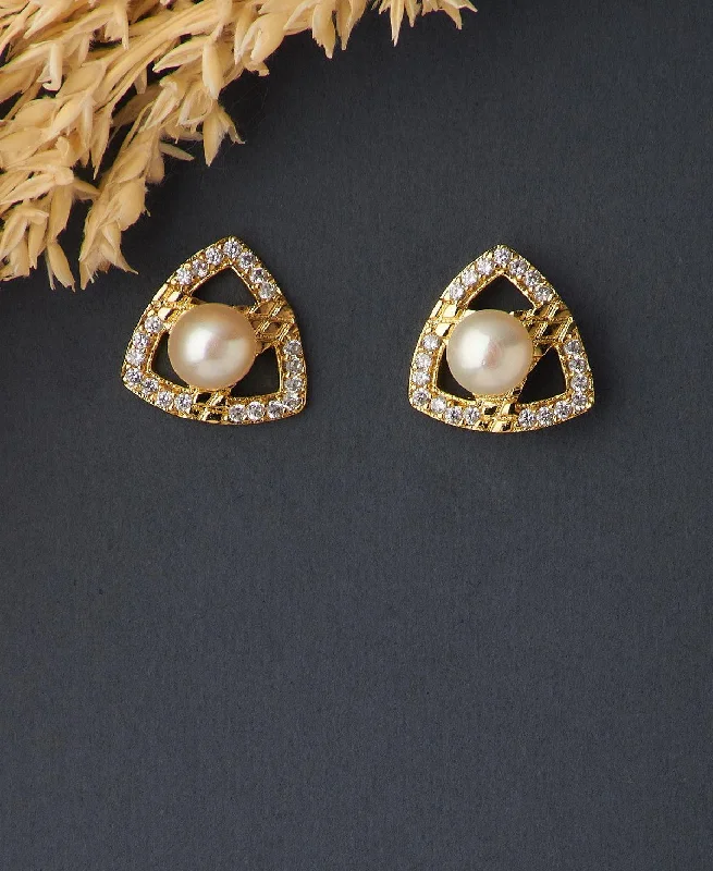 Hoop earrings with polished metal for a shiny and high-quality finish-Tricon Real Pearl Stud Earring