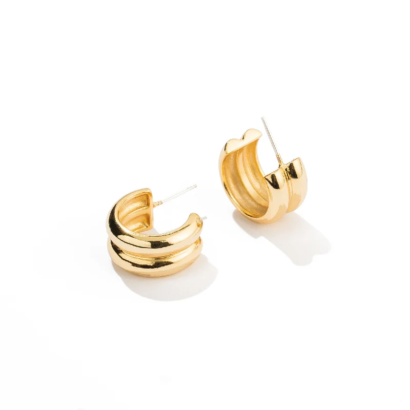 Best hoop earrings with geometric pendants for a modern, chic appeal-Twin Gold Hoops