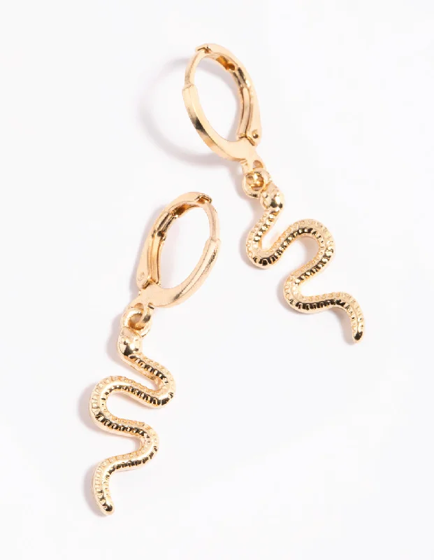 Stylish hoop earrings with diamond accents for an elegant and sparkling effect-Gold Snake Huggie Earrings