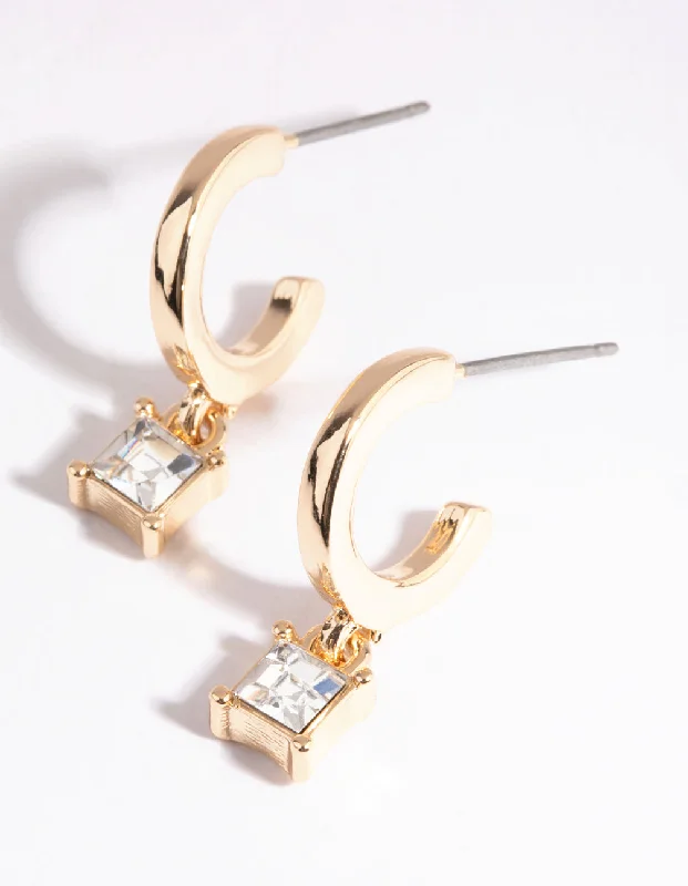 Best hoop earrings with minimal embellishments for a sleek and modern look-Gold Square Pendant Huggie Earrings