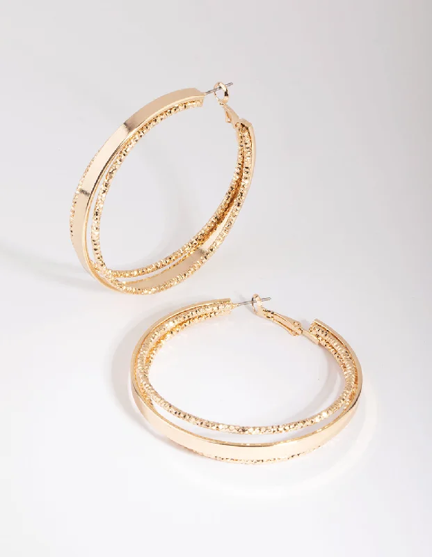 Best hoop earrings with gemstone accents for a colorful and elegant appearance-Gold Textured Hoop Earrings