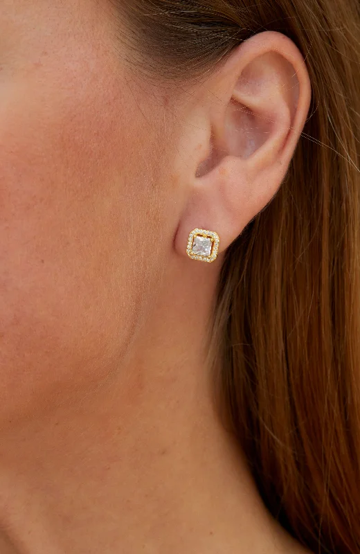 Hoop earrings with twisted metal designs for a dynamic and modern style-Vermeil Asscher Cut Stud