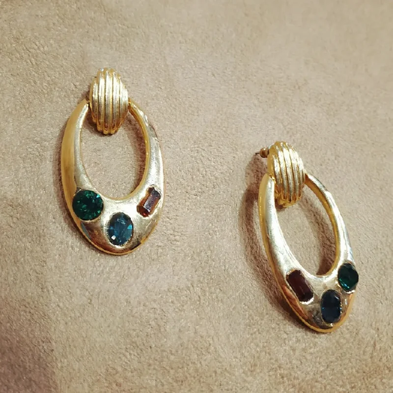 Best hoop earrings with crescent-shaped designs for a bold, moon-inspired style-Vintage Multi coloured  Doorknocker Earrings