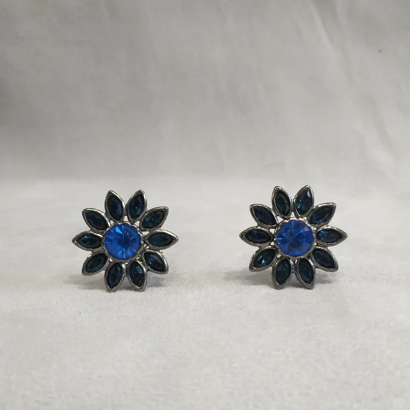 Hoop earrings with rhinestone embellishments for a glamorous and sparkling look-Vintage Yves Saint Laurent Earrings Silver and Blue Flower Earrings