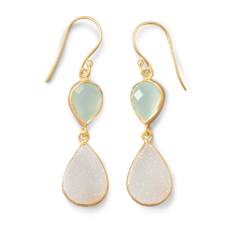 Hoop earrings with satin finishes for a smooth and elegant appearance-White Druzy and Green Chalcedony Earrings Gold-plated Sterling Silver