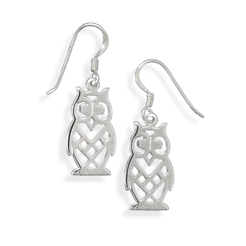 Best hoop earrings with infinity designs for a timeless and meaningful symbol-Wise Owl Earrings Cut Out Design Sterling Silver Dangling