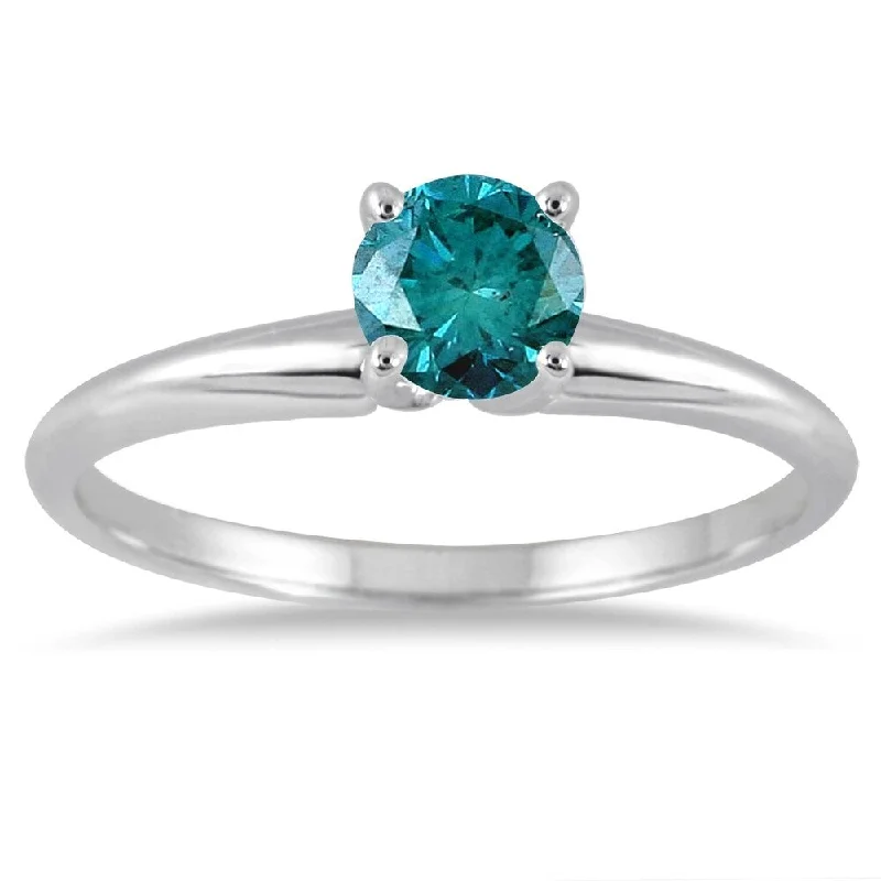 Engagement rings with faceted jade for calm -0.33 Carat Round Blue Diamond Solitaire Ring in 14k White Gold