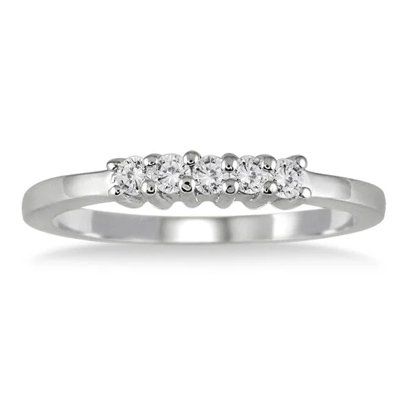 Engagement rings with infinity twist diamond bands -1/4 Carat TW 5 Stone Diamond Wedding Band in 10K White Gold