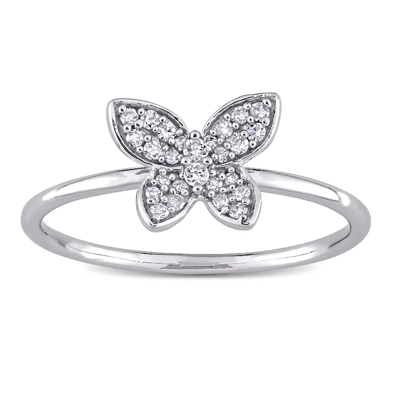 Engagement rings with yellow gold floral halos -1/8ct TDW Diamond Butterfly Cluster Ring in 10k White Gold by Miadora