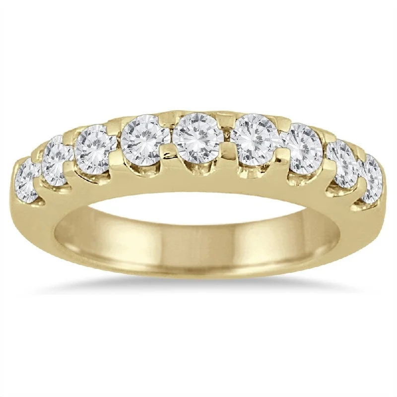 Gold engagement rings with pear-cut sapphire gems -1 Carat TW Nine Stone Diamond Wedding Band in 10K Yellow Gold