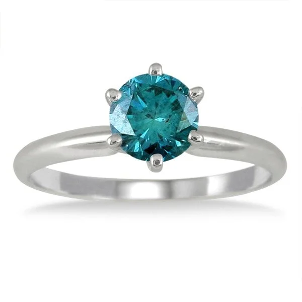 Engagement rings with classic round sapphire brilliance -3/4 Carat Round Blue Diamond Solitaire Ring in 14k White Gold