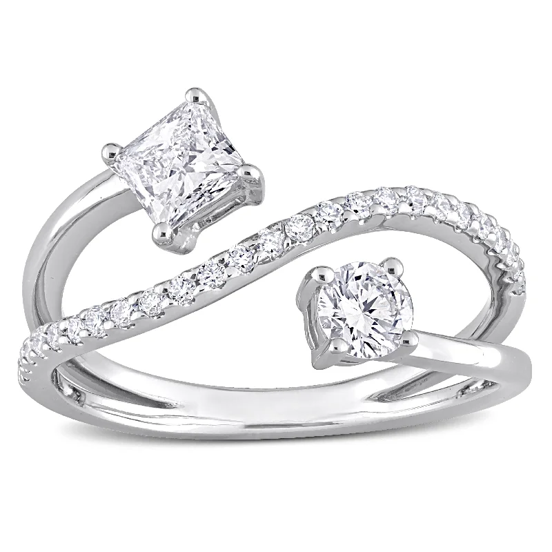 Engagement rings with vintage-inspired claw prongs -Created Forever 4/5ct TDW Princess-Cut Lab-Grown Diamond 2-Stone Bypass Crossover Ring in 14k White Gold