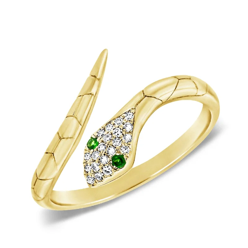 Engagement rings with halo of vibrant citrine -Joelle 14k Gold Diamond Green Tsavorite Snake Wrap Around Ring Size 6.5 - White