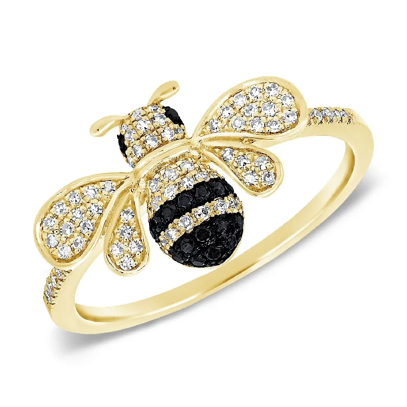 Engagement rings with bold black onyx halos -Joelle Bumble Bee Ring for Her Black Diamond 1/5 ct.14k Gold