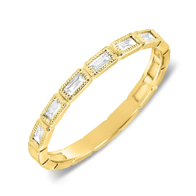 Engagement rings with engraved initials inside bands -Joelle Diamond Baguette Stackable 1/5 ct. Ring 14k Gold