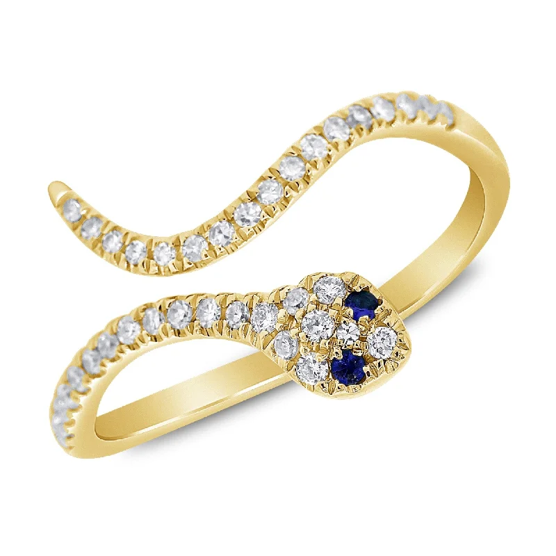 Engagement rings with bold citrine for vibrancy -Joelle Diamond Blue Sapphire Snake Wrap Around Pinky Ring 14K Gold Size 3.5