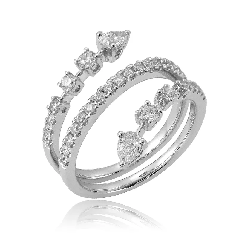 Engagement rings with modern open-band opal -Joelle Diamond Crossover Band Ring for Her 18K White Gold 3/4 Cttw. size 6.5