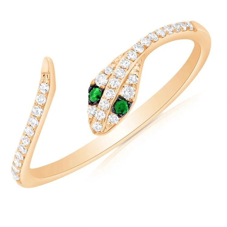 Engagement rings with floral malachite halo settings -Joelle Diamond Green Tsavorite Snake Wrap Around Ring 14k Gold Size 6.75