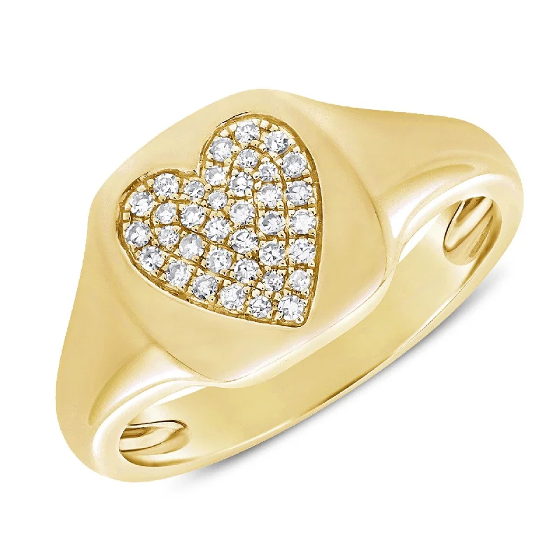 Engagement rings with classic round sapphire brilliance -Joelle Diamond Pave Heart Signet Ring 14k Gold 1/10 ct. TDW