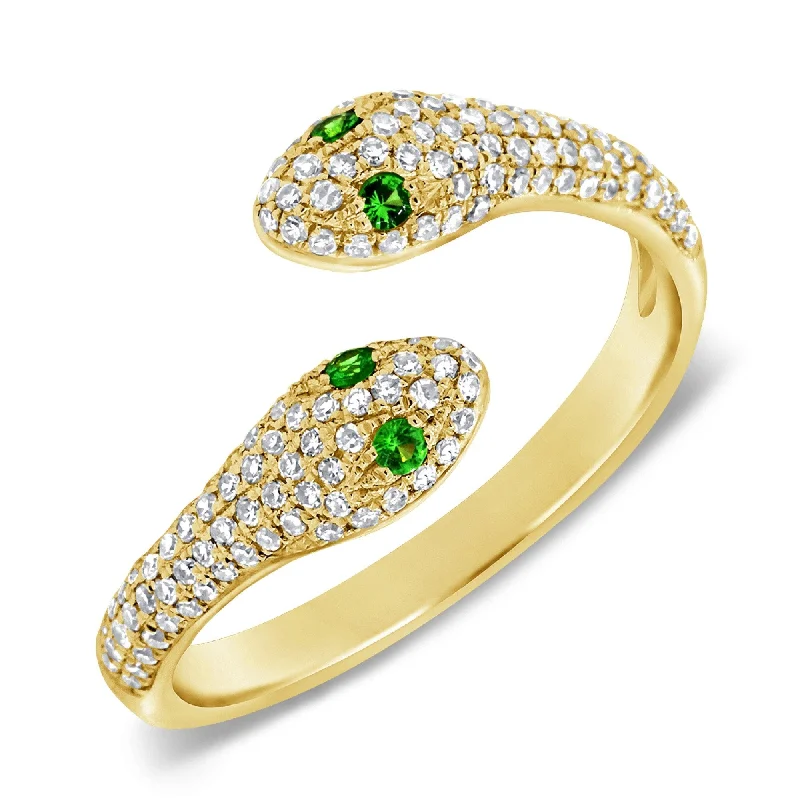 Engagement rings with cathedral-set ruby stones -Joelle Pave Snake Ring Diamond 1/3 ct. & Tsavorite 14K Gold Ring Size 6.5