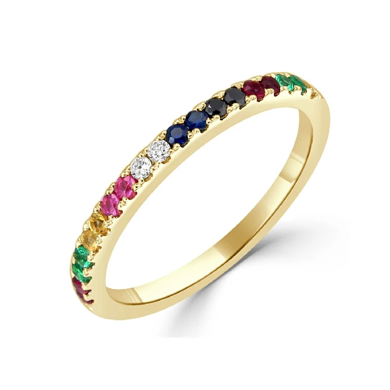 Engagement rings with pave-set citrine for warmth -Joelle Rainbow Sapphire & Diamond Band Ring 14k Gold