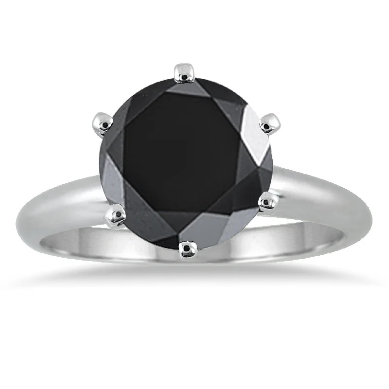 Engagement rings with bold tiger eye stones -Marquee 1 1/2 Carat Round Black Diamond Solitaire Ring in 14k White Gold