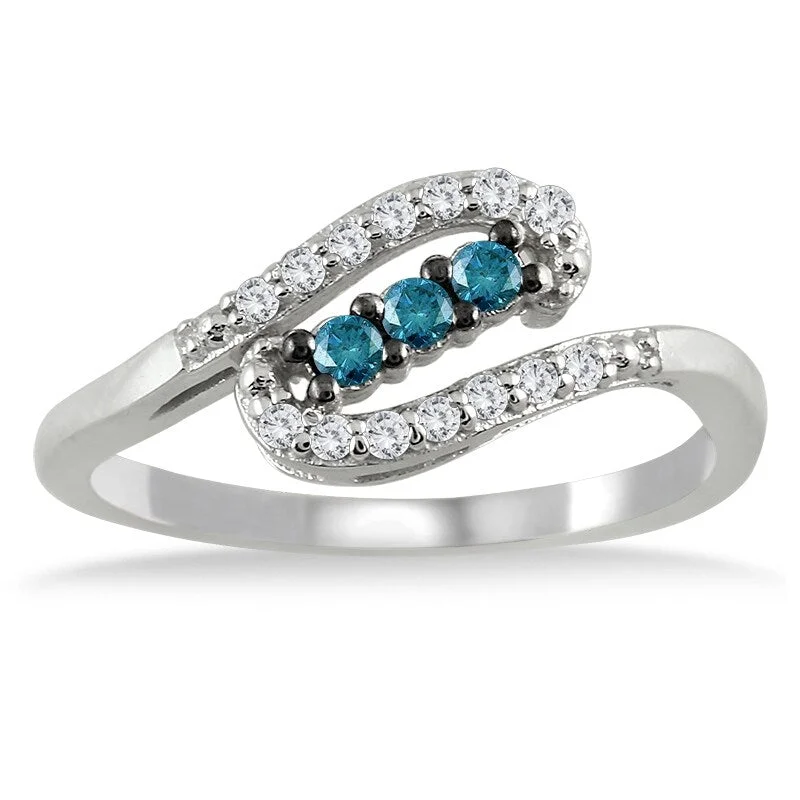 Engagement rings with faceted malachite for swirls -Marquee 1/3 Carat TW Blue and White Diamond Ring in 10K White Gold