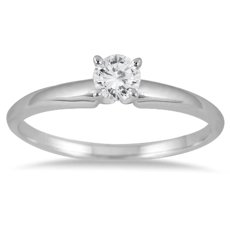 Engagement rings with rose-cut peridot for charm -Marquee 1/4 Carat Round Diamond Solitaire Ring in 14K White Gold