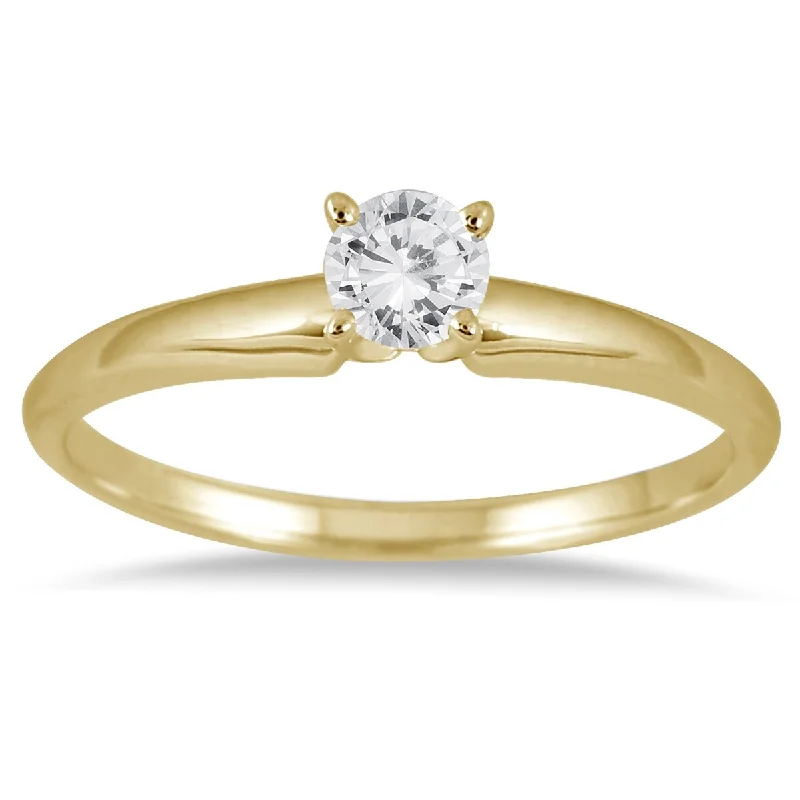 Engagement rings with trillion-cut moonstone gems -Marquee 1/4 Carat Round Diamond Solitaire Ring in 14K Yellow Gold