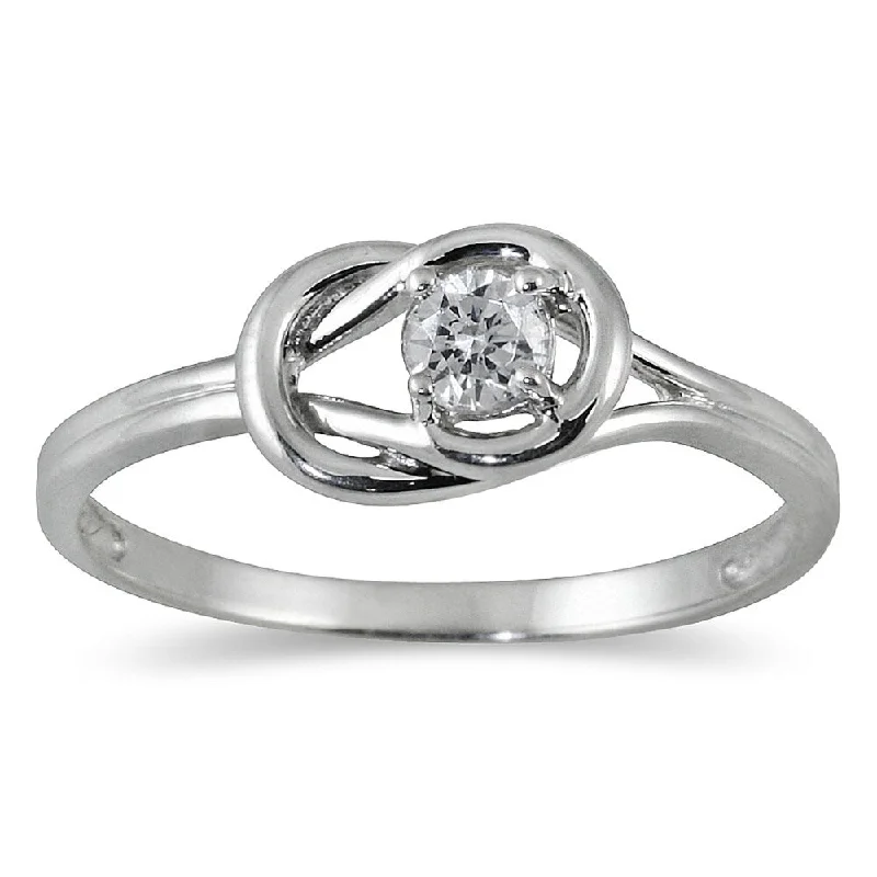 Engagement rings with engraved initials inside bands -Marquee 1/6 Carat Diamond Love Knot Ring in 10K White Gold