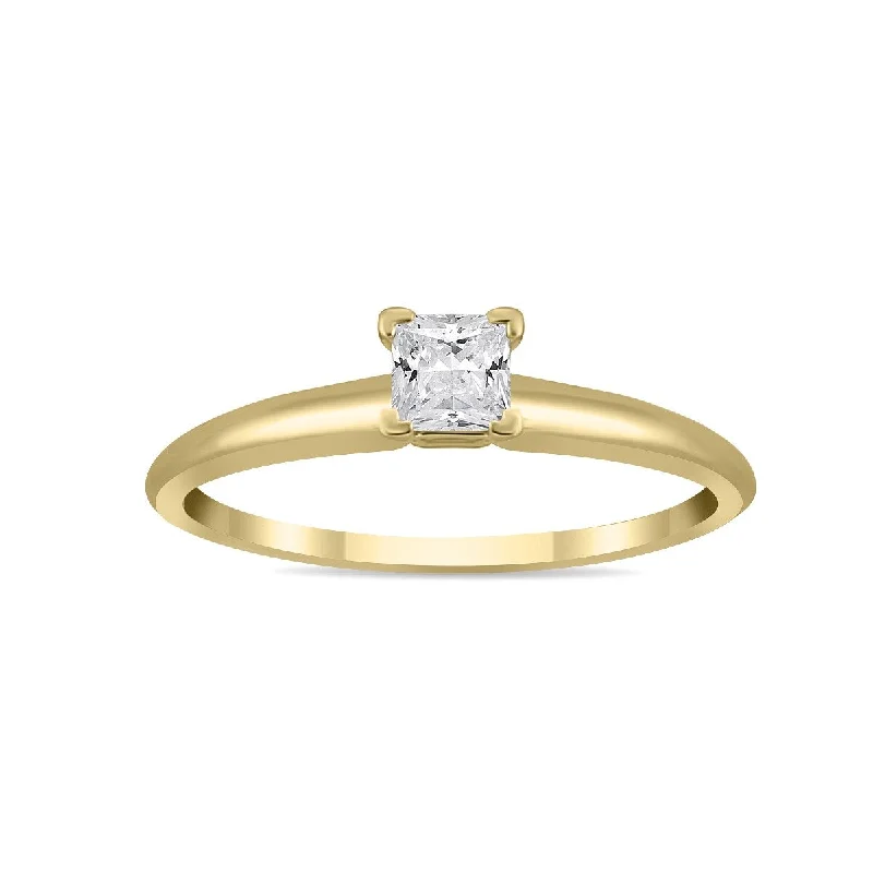 Engagement rings with pave-set turquoise accents -Marquee 1/7 Carat Princess Diamond Solitaire Ring in 14K Yellow Gold