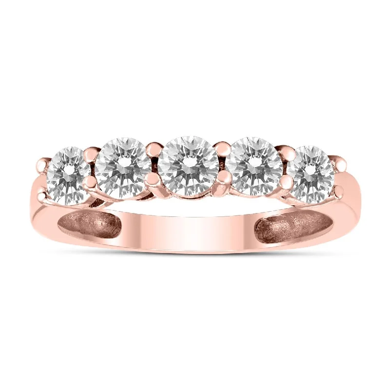 Engagement rings with split-shank topaz designs -Marquee 1 Carat TW Five Stone Diamond Wedding Band in 14K Rose Gold