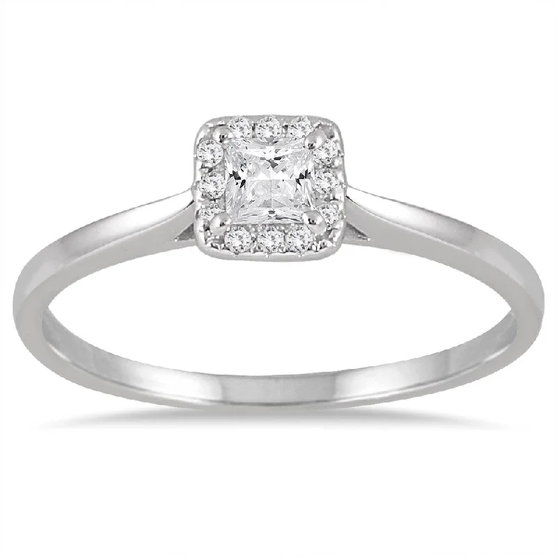 Engagement rings with asymmetrical halo of jade -Marquee 14k White Gold 1/3ct TDW Diamond Halo Square Promise Ring