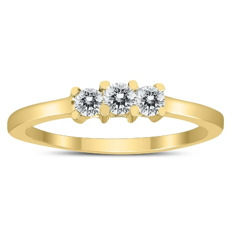 Engagement rings with sunburst aquamarine arrangements -Marquee Certified 1/4 Carat TW Three Stone Diamond Ring in 10K Yellow Gold